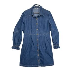 Womens Denim Dress Long Sleeves Western Outfit Babydoll Button Down Mini Dress
